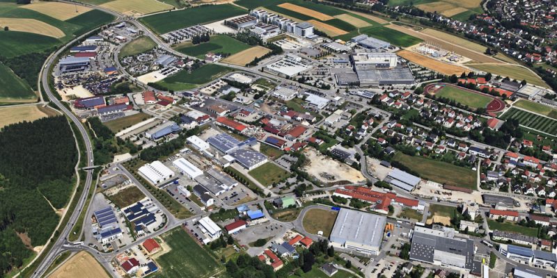 Luftbild vom Gewerbegebiet in Vilsbiburg